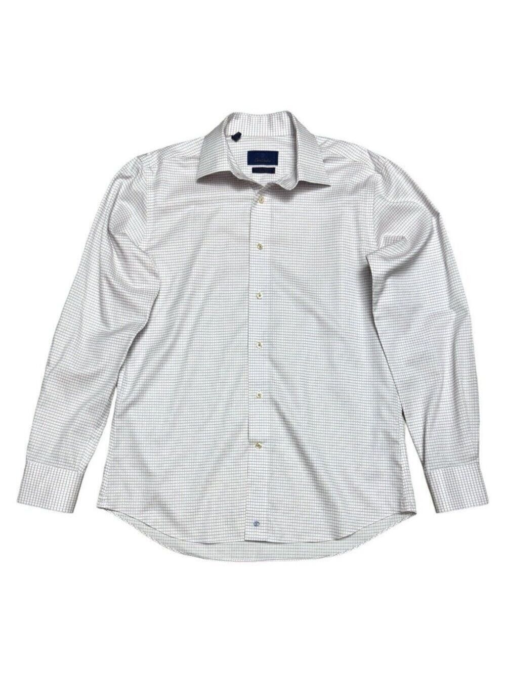 DAVID DONAHUE Dress Shirt Luxury Non Iron Trim Fit Plaid Designer Business